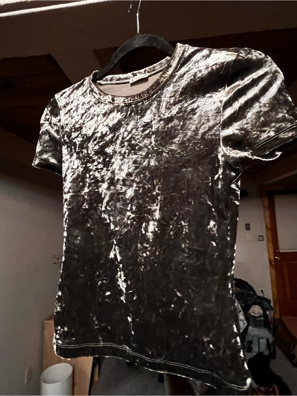 Free People XS Olive Metallic Crushed Velvet Tee